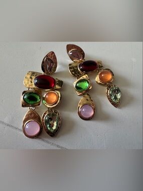 Petite Moments gold - Faux Stone Statement Earrings - Pink Green Red Orange